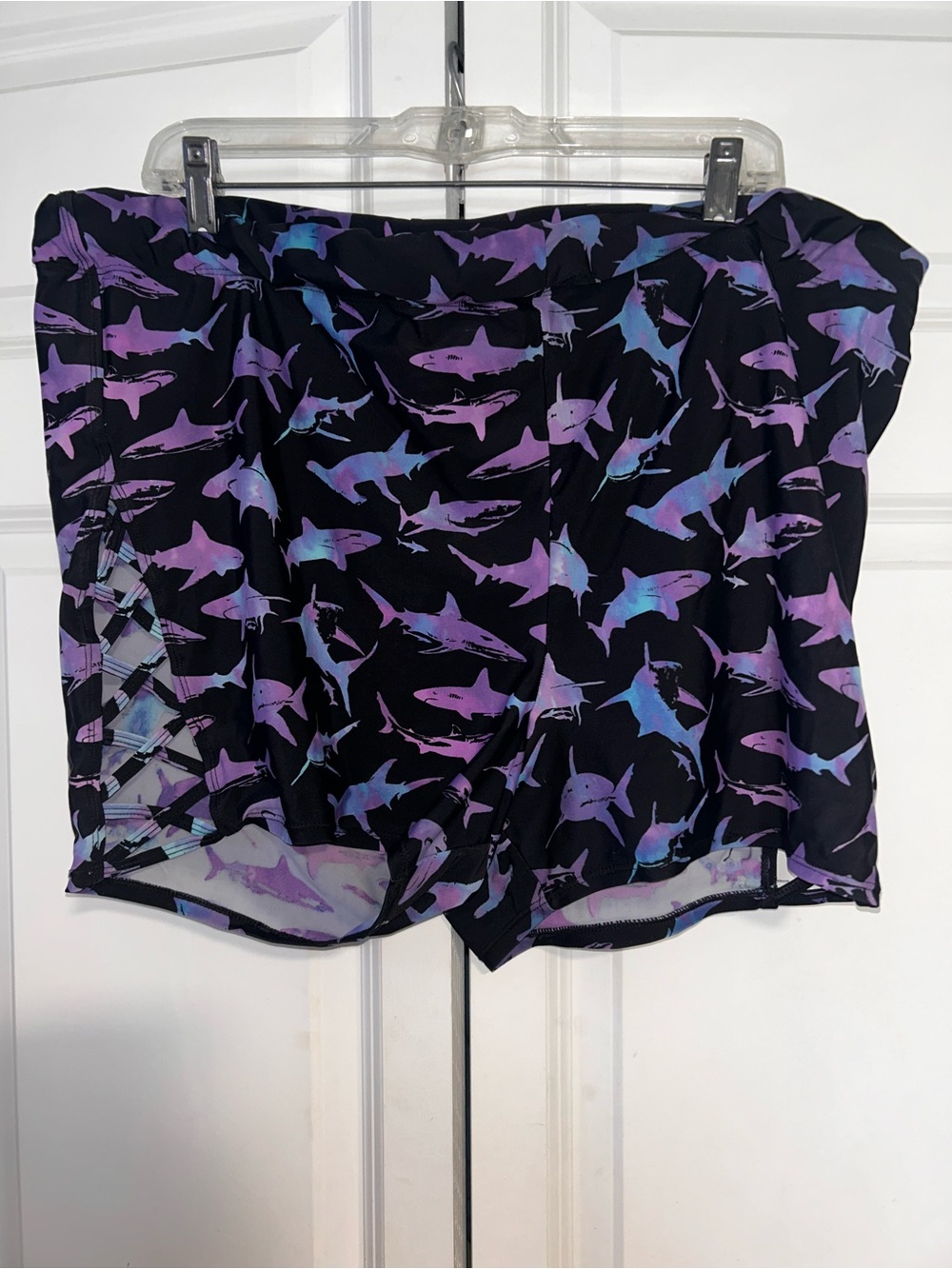 torrid Black Swim Shorts with Purple and Blue Shark Print